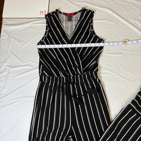 Hot Kiss Black White Striped Wide Leg Sleeveless Jumpsuit Tassel Waist Small - Picture 2 of 11